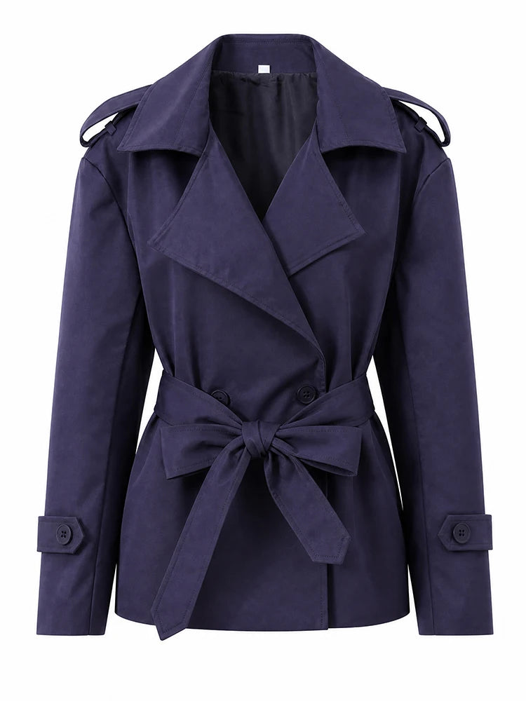 Lavinia Belted Short Trench Jacket in Navy