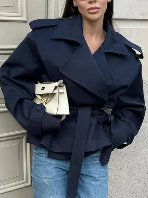 Lavinia Belted Short Trench Jacket in Navy