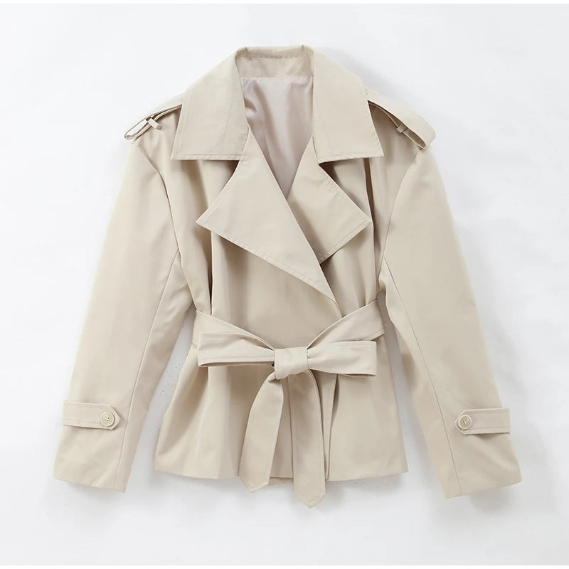 Lavinia Belted Short Trench Jacket in Stone