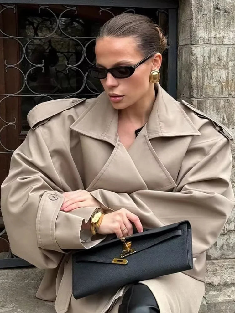Lavinia Belted Short Trench Jacket in Stone
