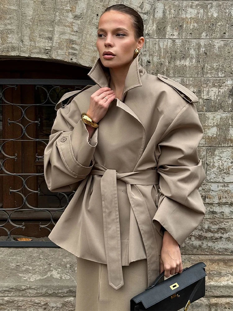 Lavinia Belted Short Trench Jacket in Stone