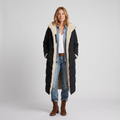 Lianne Reversible Sherpa Coat in Black on model