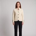 Lola Textured Knit Cardigan Jacket in Beige on model