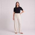 Maren Drawstring Wide Leg Trousers in Ivory