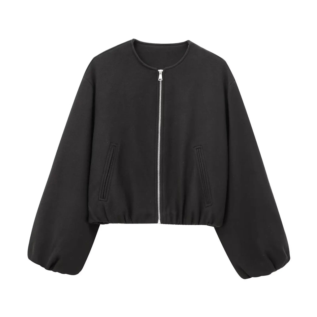 Margaux Cropped Bomber Jacket in Black