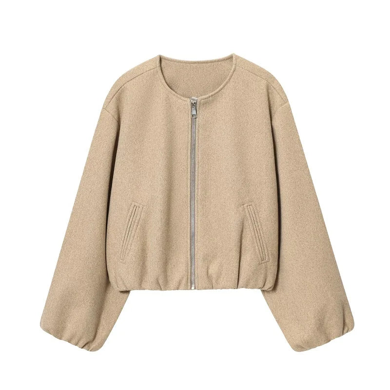 Margaux Cropped Bomber Jacket in Camel