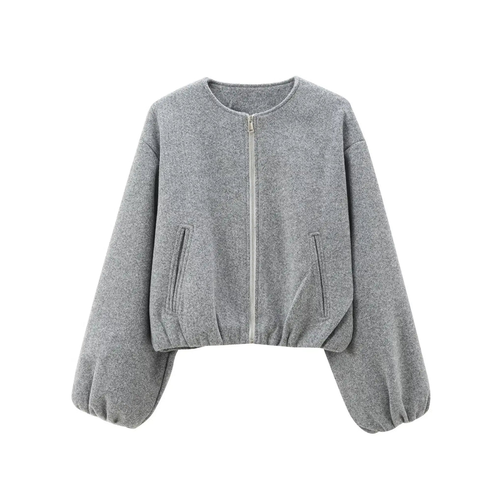 Margaux Cropped Bomber Jacket in Grey