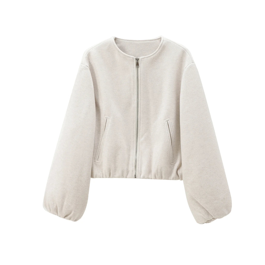 Margaux Cropped Bomber Jacket in Ivory