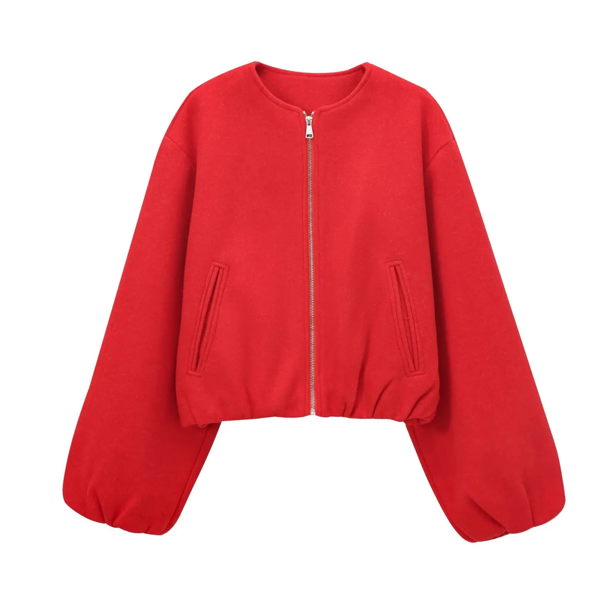 Margaux Cropped Bomber Jacket in Red