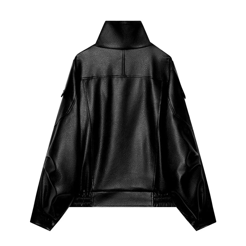 Margot Funnel Neck Faux Leather Jacket in Black