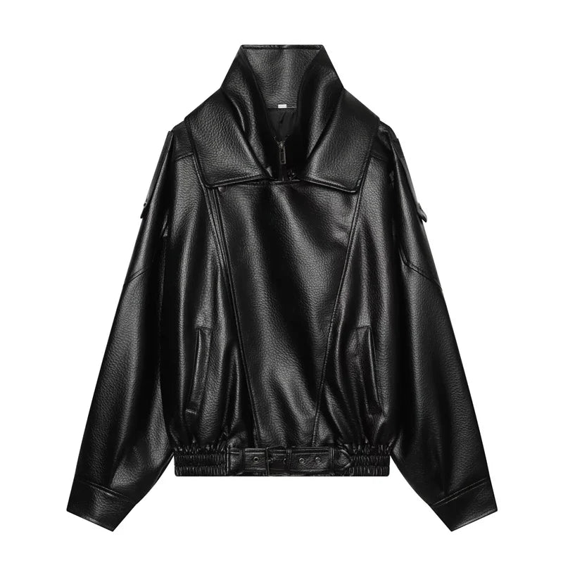 Margot Funnel Neck Faux Leather Jacket in Black