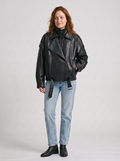 Margot Funnel Neck Faux Leather Jacket in Black