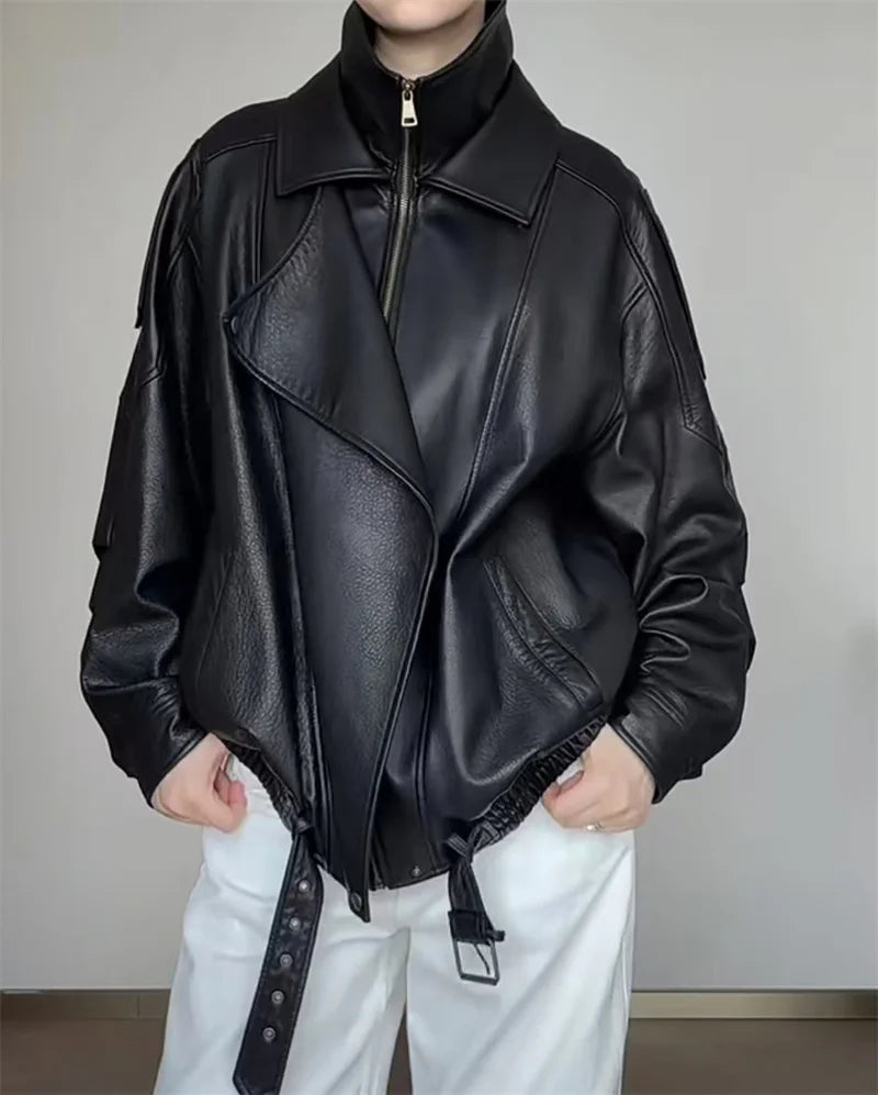 Margot Funnel Neck Faux Leather Jacket in Black