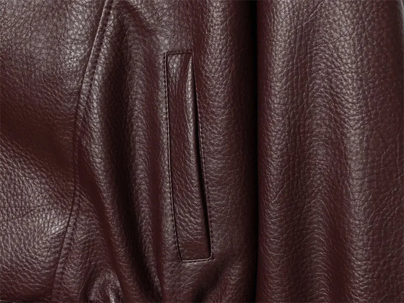 Margot Funnel Neck Faux Leather Jacket in Burgundy