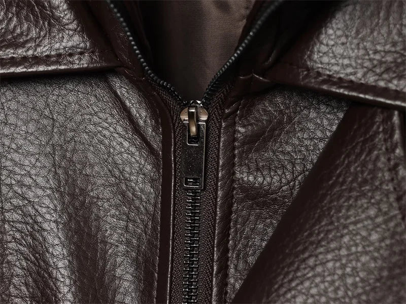 Margot Funnel Neck Faux Leather Jacket in Dark Brown