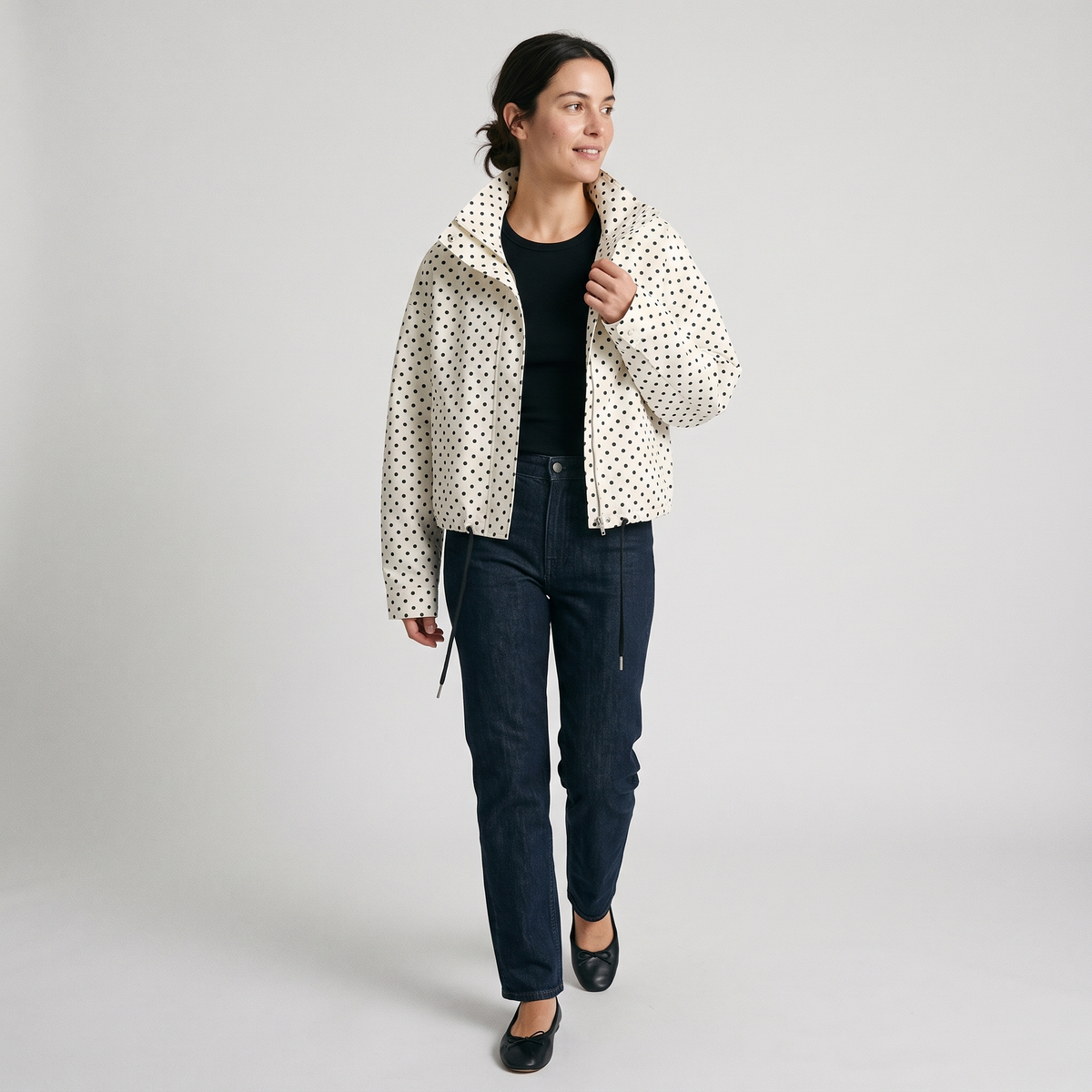 Odette Polka Dot Cropped Jacket in Ivory