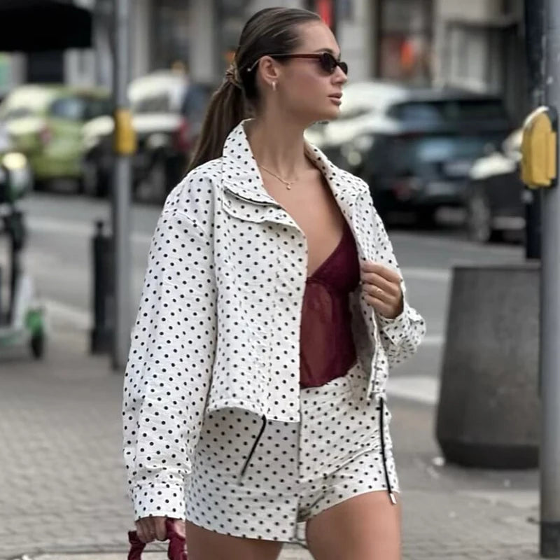Odette Polka Dot Cropped Jacket in Ivory