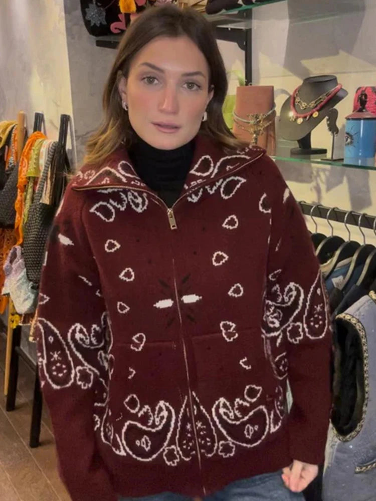 Paloma Paisley Jacquard Zip Cardigan