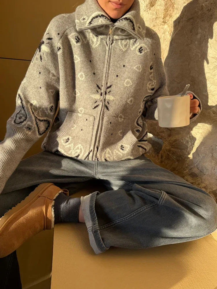 Paloma Paisley Jacquard Zip Cardigan