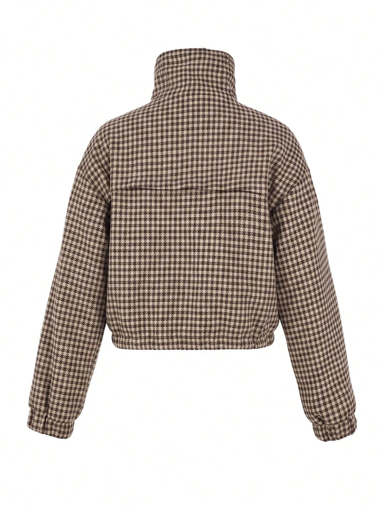 Philippa Houndstooth Cropped Jacket in Brown