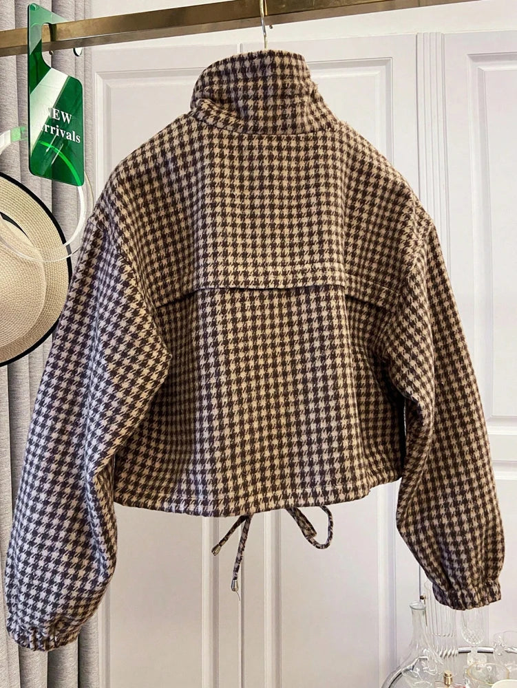 Philippa Houndstooth Cropped Jacket in Brown