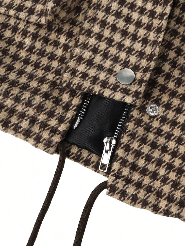 Philippa Houndstooth Cropped Jacket in Brown