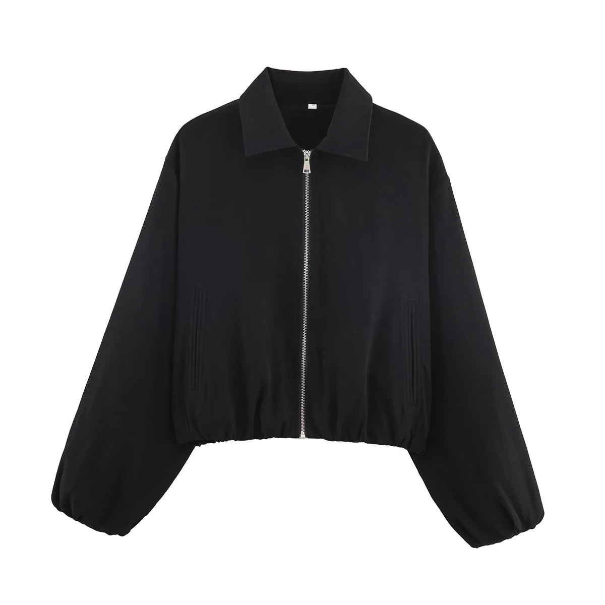 Romy Collared Cropped Bomber Jacket in Black