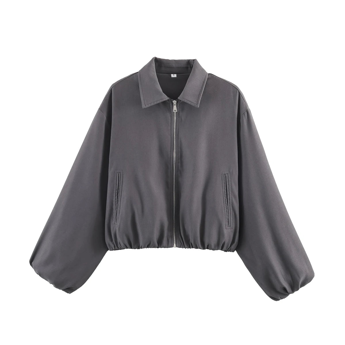 Romy Collared Cropped Bomber Jacket in Grey