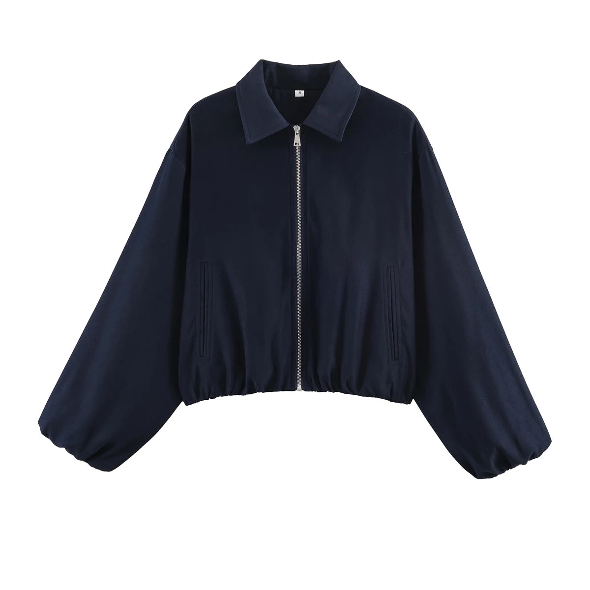 Romy Collared Cropped Bomber Jacket in Navy