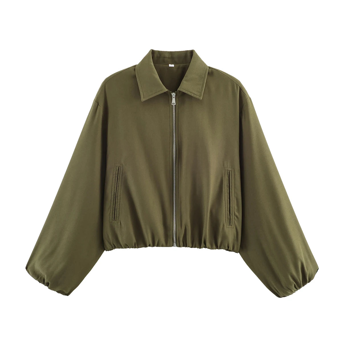 Romy Collared Cropped Bomber Jacket in Olive
