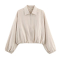 Romy Collared Cropped Bomber Jacket in Stone