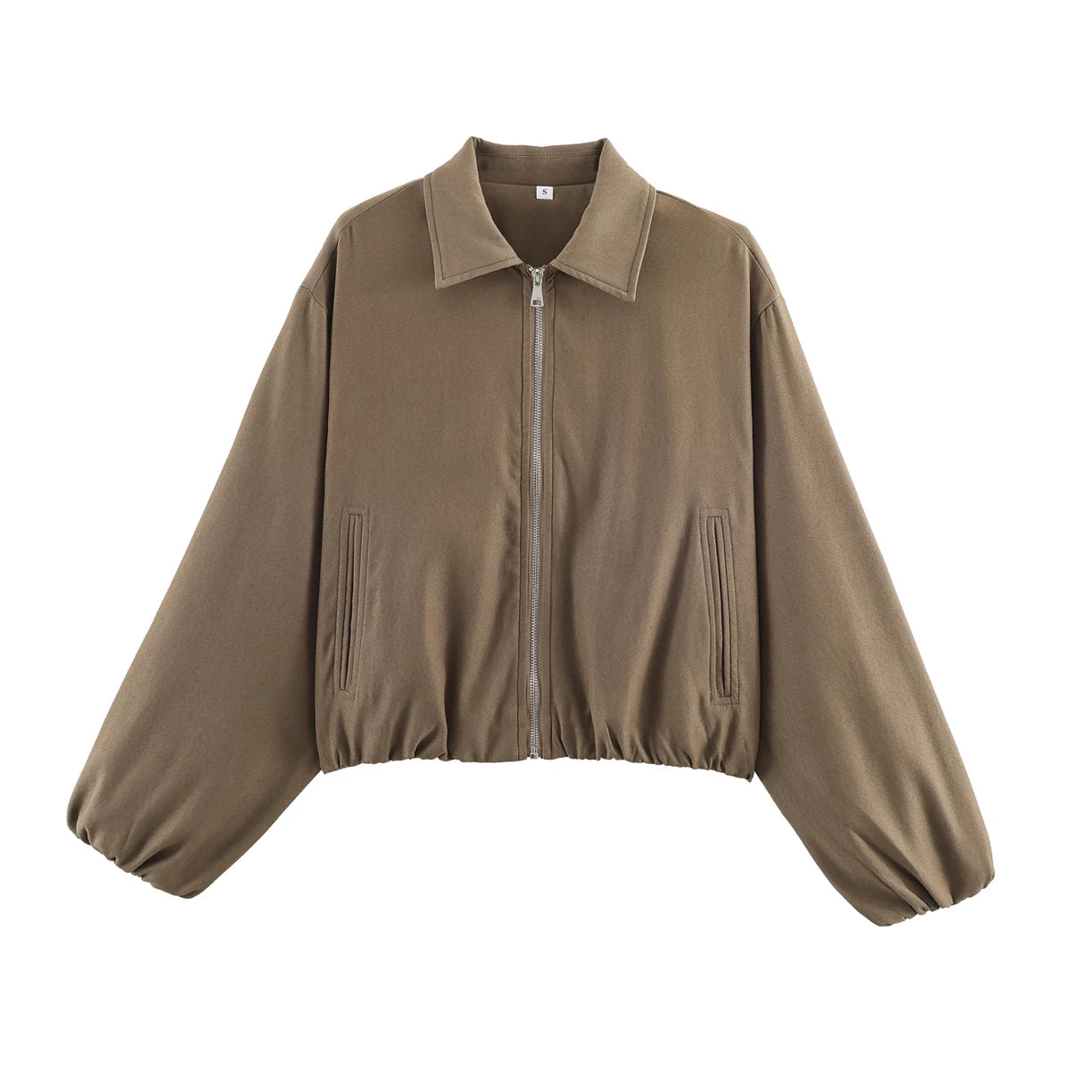 Romy Collared Cropped Bomber Jacket in Taupe