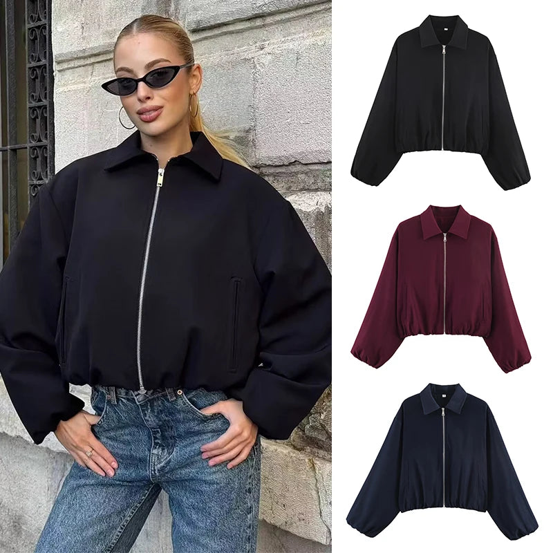 Romy Collared Cropped Bomber Jacket