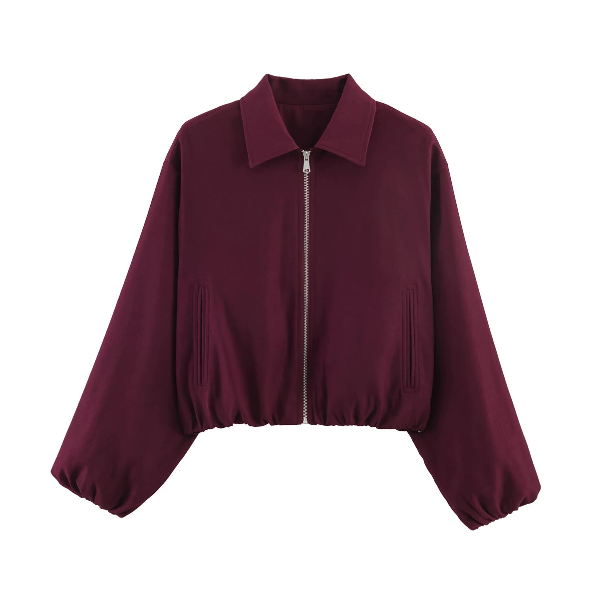 Romy Collared Cropped Bomber Jacket in Wine