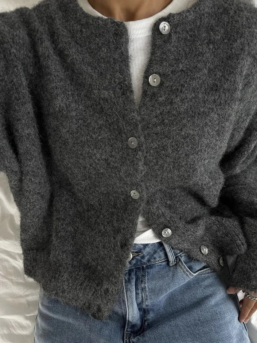 Rosalind Soft Knit Button Cardigan in Charcoal
