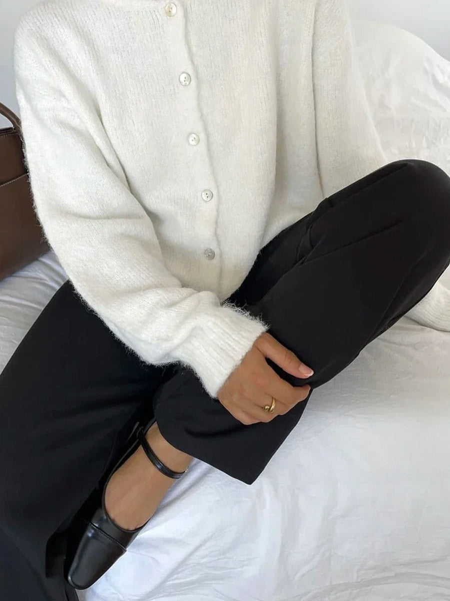 Rosalind Soft Knit Button Cardigan in Ivory