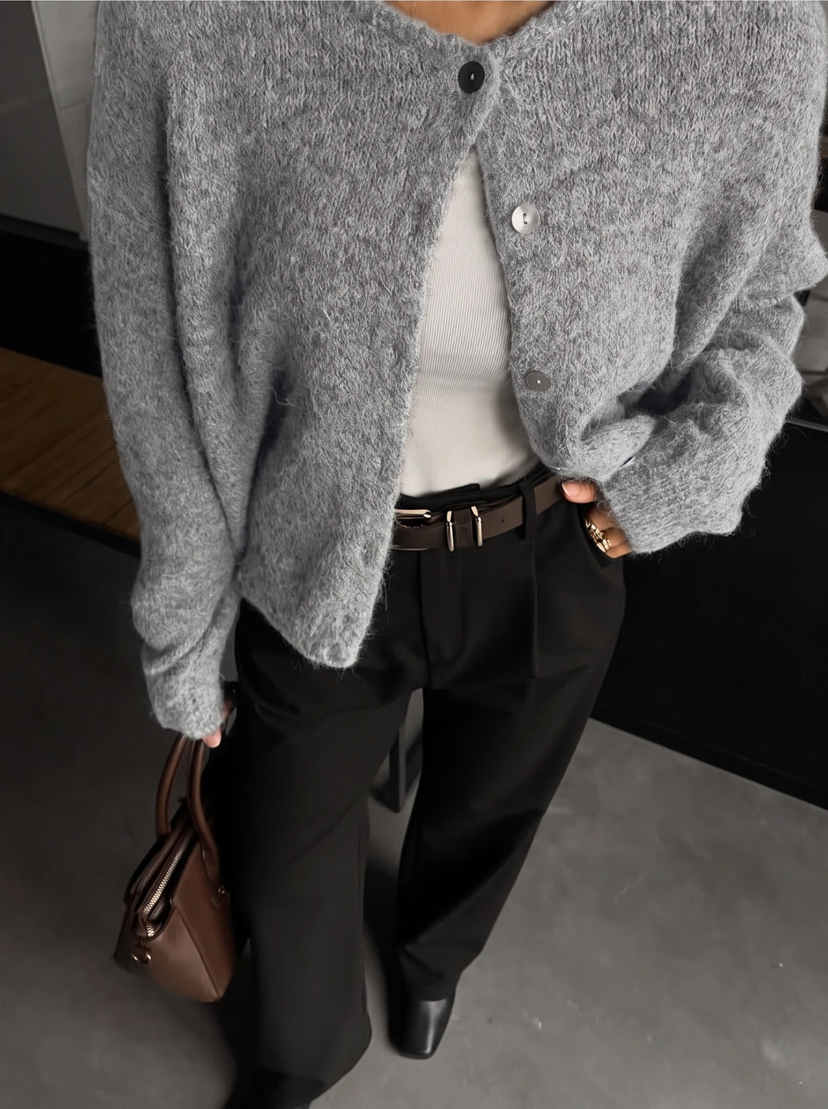 Rosalind Soft Knit Button Cardigan in Mid Grey