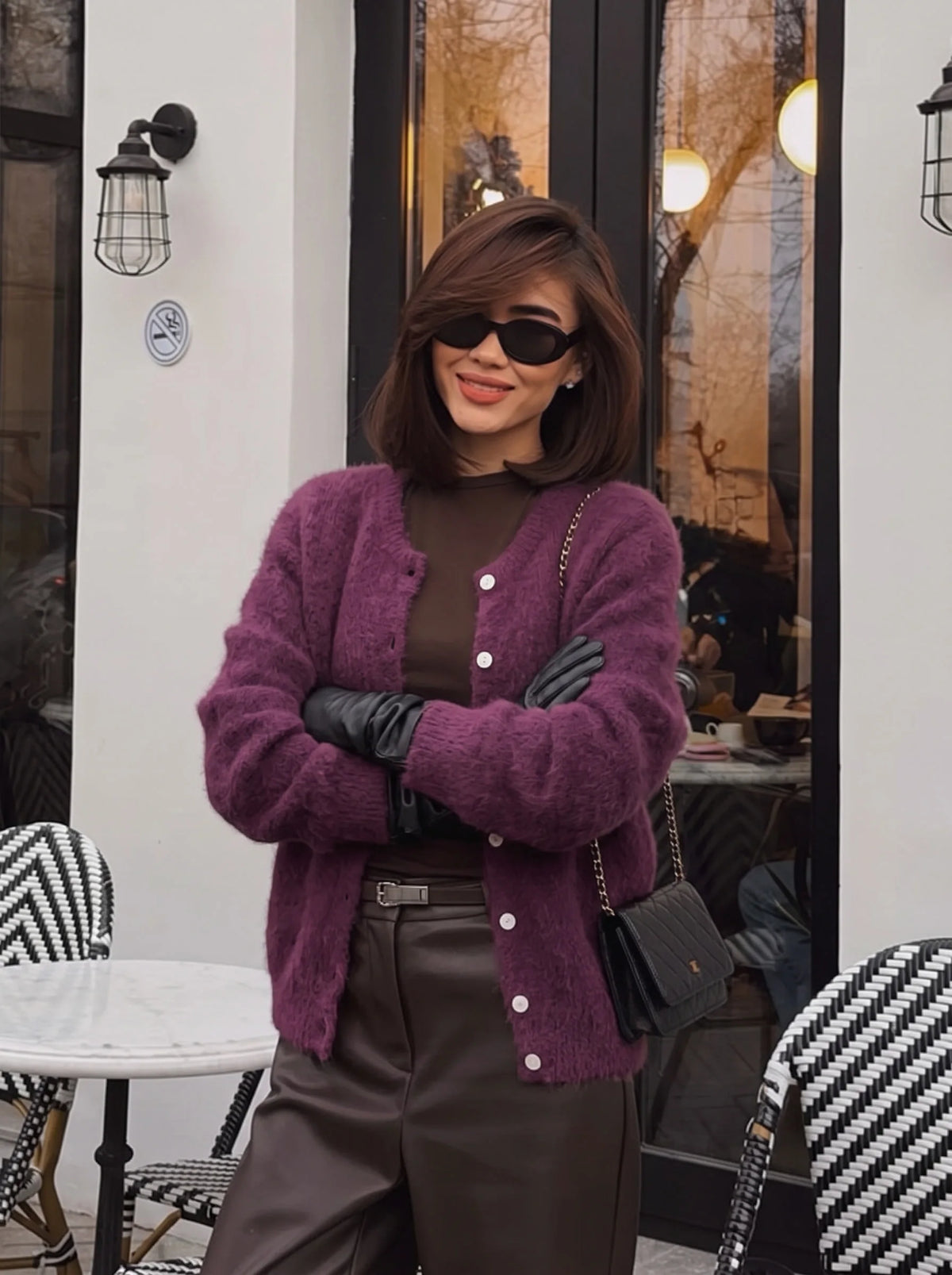 Rosalind Soft Knit Button Cardigan in Plum