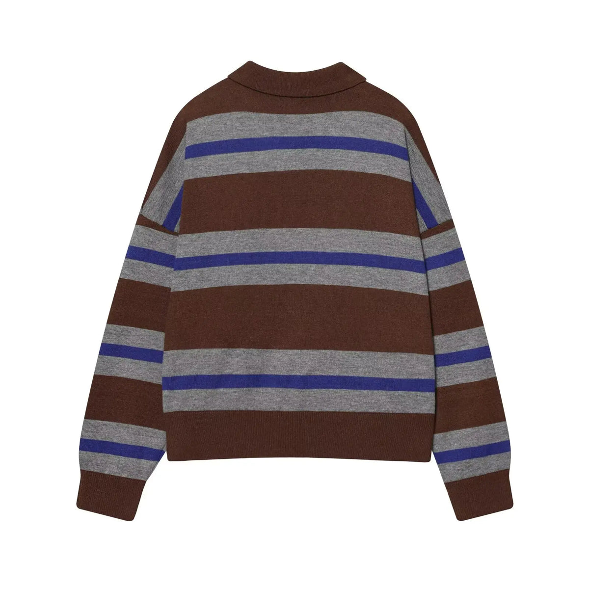 Rosie Striped Knit Polo Sweater in Brown & Grey
