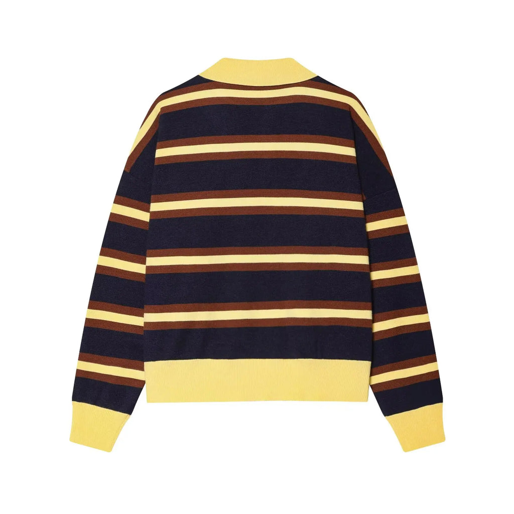 Rosie Striped Knit Polo Sweater in Navy & Yellow