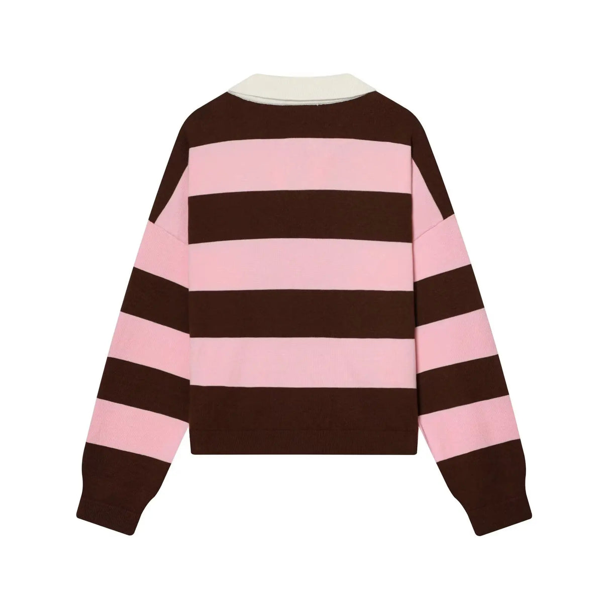 Rosie Striped Knit Polo Sweater in Pink & Brown