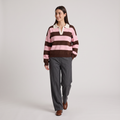 Rosie Striped Knit Polo Sweater in Pink & Brown