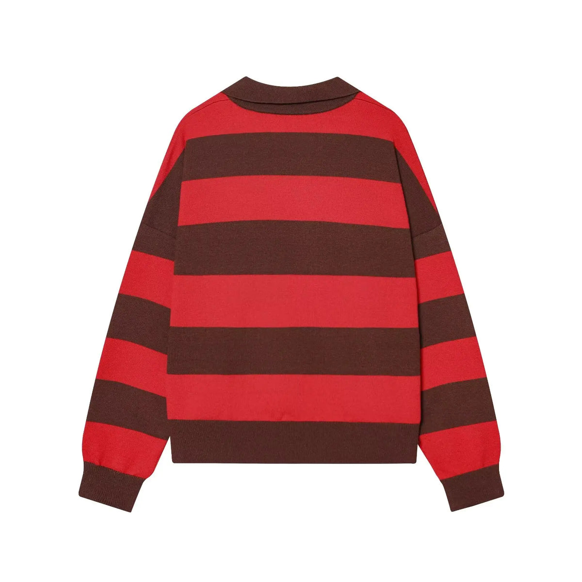 Rosie Striped Knit Polo Sweater in Red & Brown