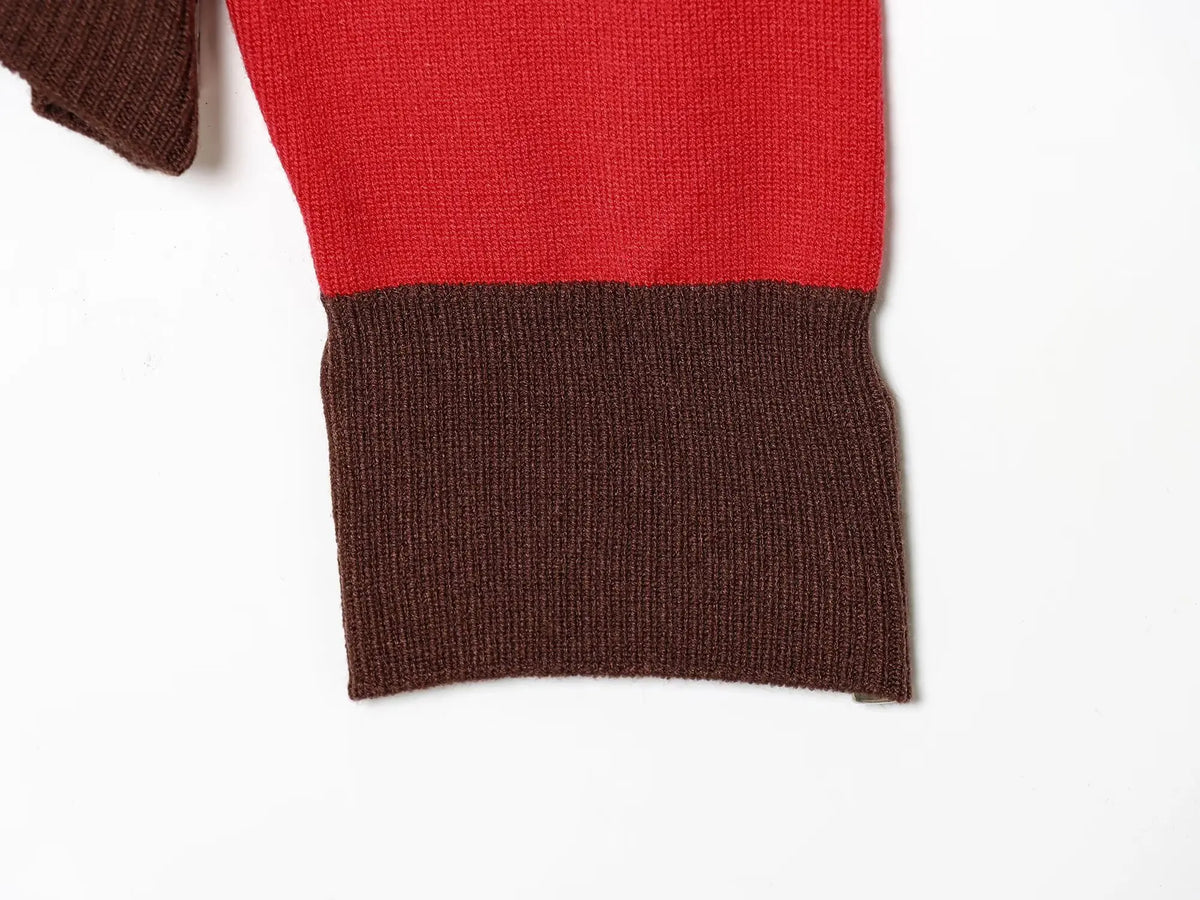 Rosie Striped Knit Polo Sweater in Red & Brown