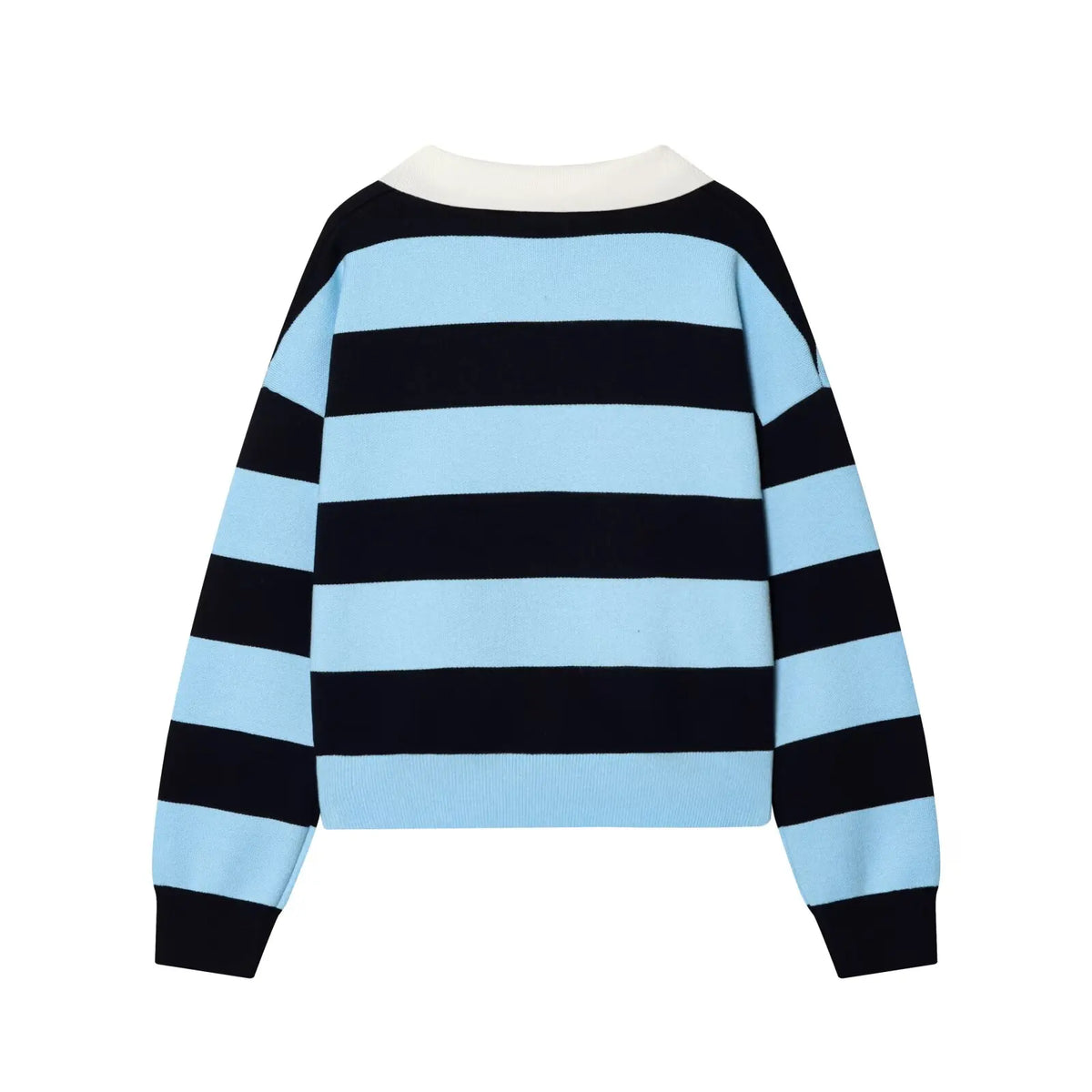 Rosie Striped Knit Polo Sweater in Sky & Navy