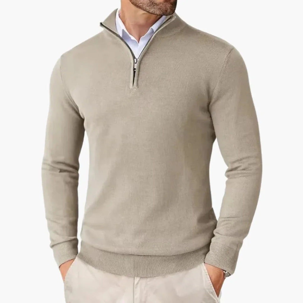 Rupert Quarter-Zip Knit Sweater - Beige