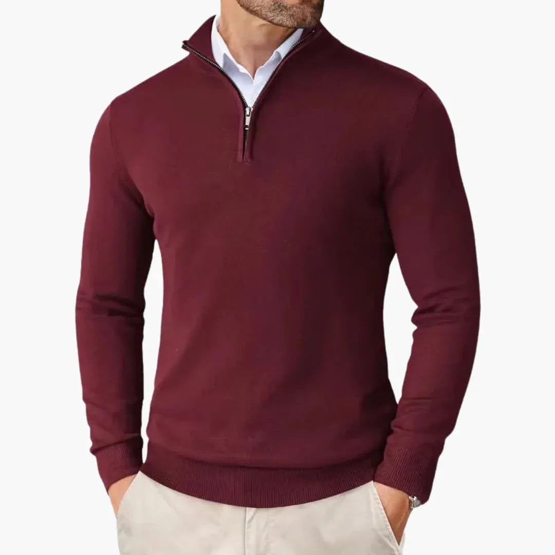 Rupert Quarter-Zip Knit Sweater - Burgundy
