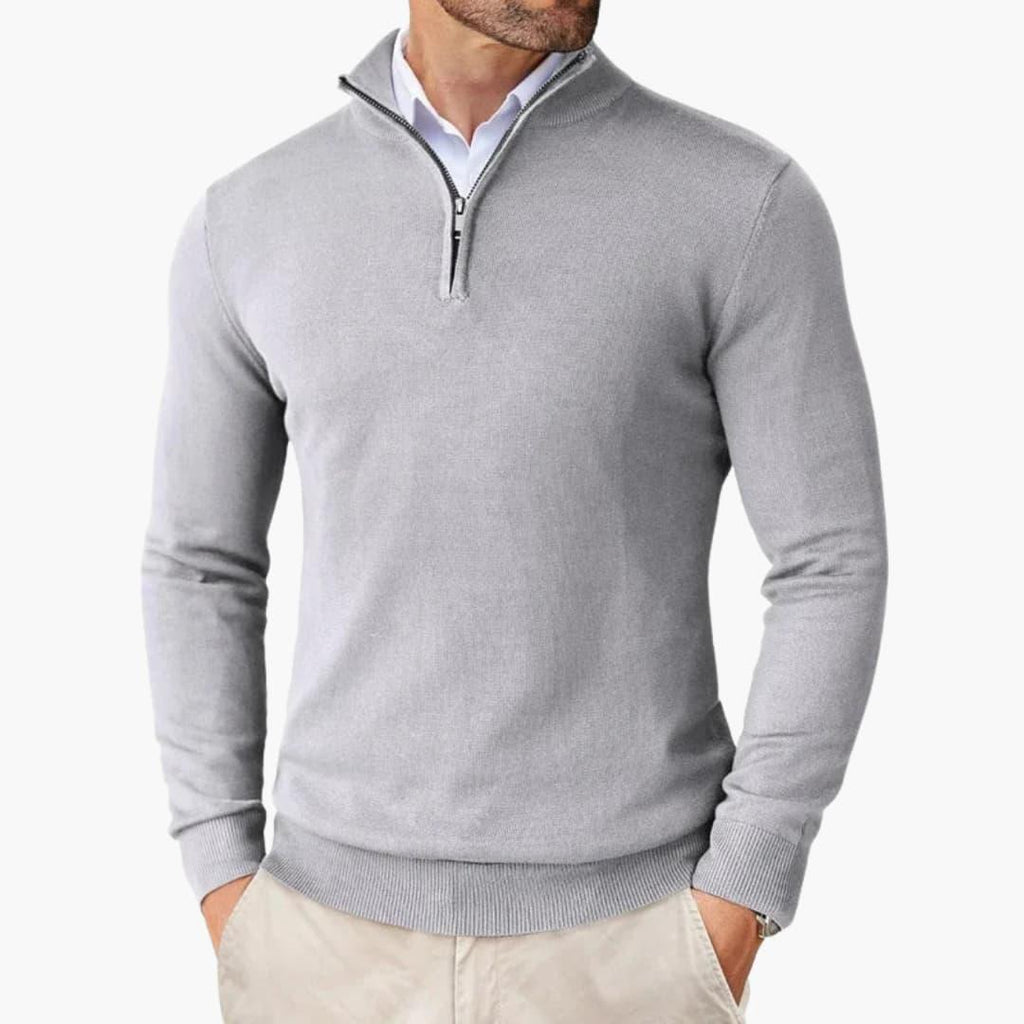 Rupert Quarter-Zip Knit Sweater - Light Grey