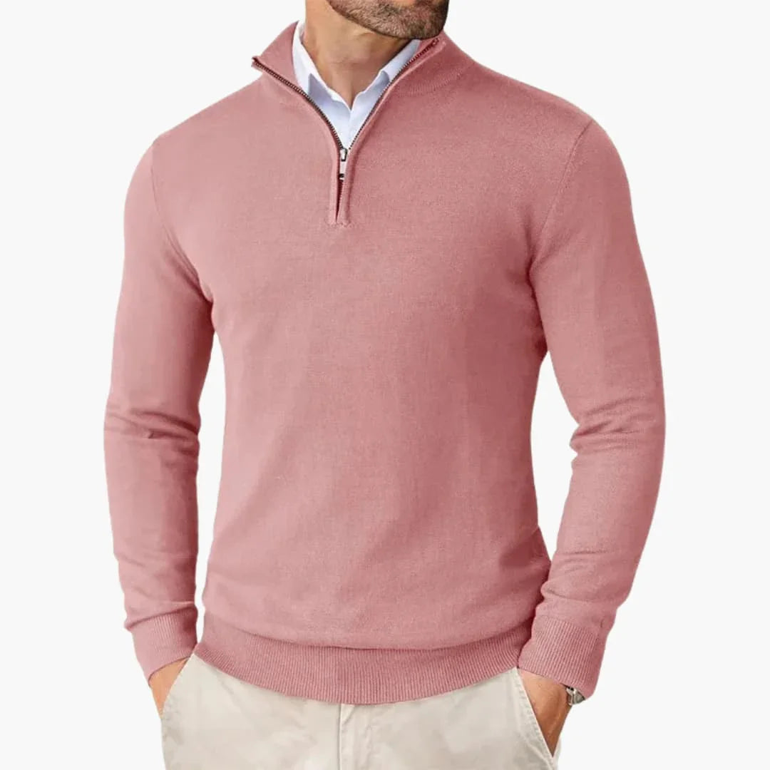 Rupert Quarter-Zip Knit Sweater - Pink