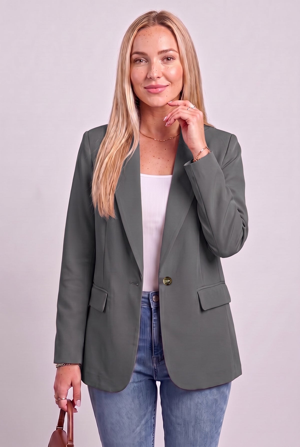 Sheryl Long Sleeve Blazer in Gray